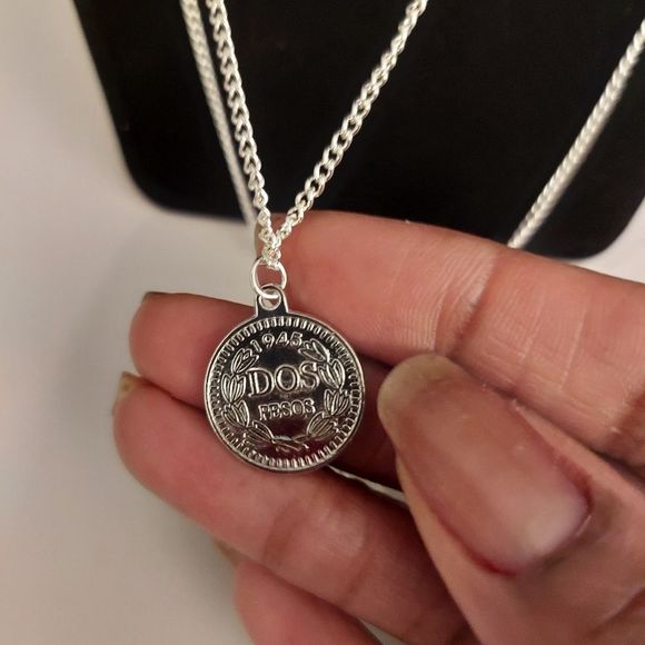 Silver tone Layered Look Necklace with Coins - Picture 5 of 7